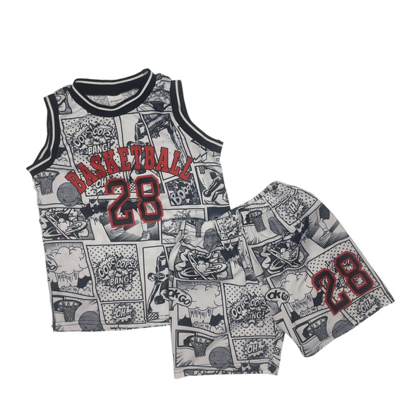 Boys Basketball Comic Print Tank Top Shorts Set Size 6Y Outfit Jersey Style #28 - Picture 1 of 6